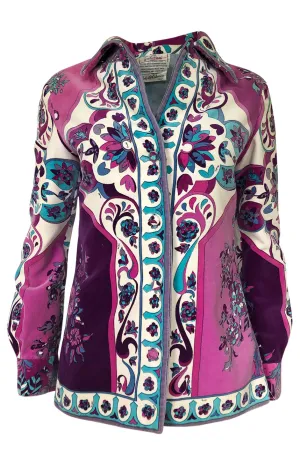 1960s Emilio Pucci Pink, Lavender & Baby Blue Print Cotton Velvet Jacket