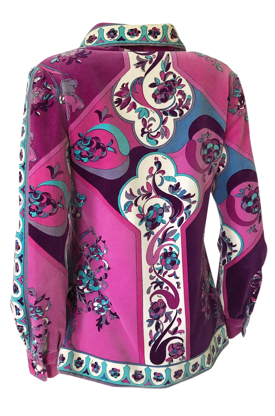 1960s Emilio Pucci Pink, Lavender & Baby Blue Print Cotton Velvet Jacket