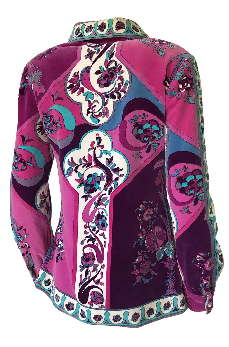 1960s Emilio Pucci Pink, Lavender & Baby Blue Print Cotton Velvet Jacket