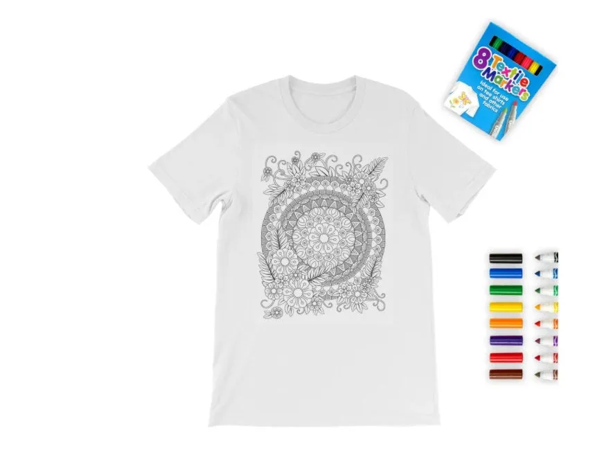 2 Floral Mandala Coloring T-Shirt, Unisex, Kids,Adults, Stay home/Christmas/Birthday/Anniversary Gift