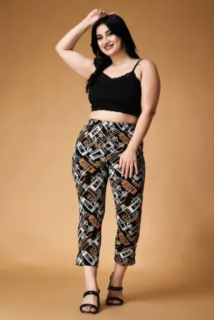 Black Abstract Printed 3/4th Leggings