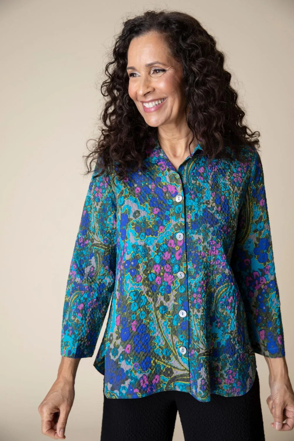 Blue Paisley Button Top