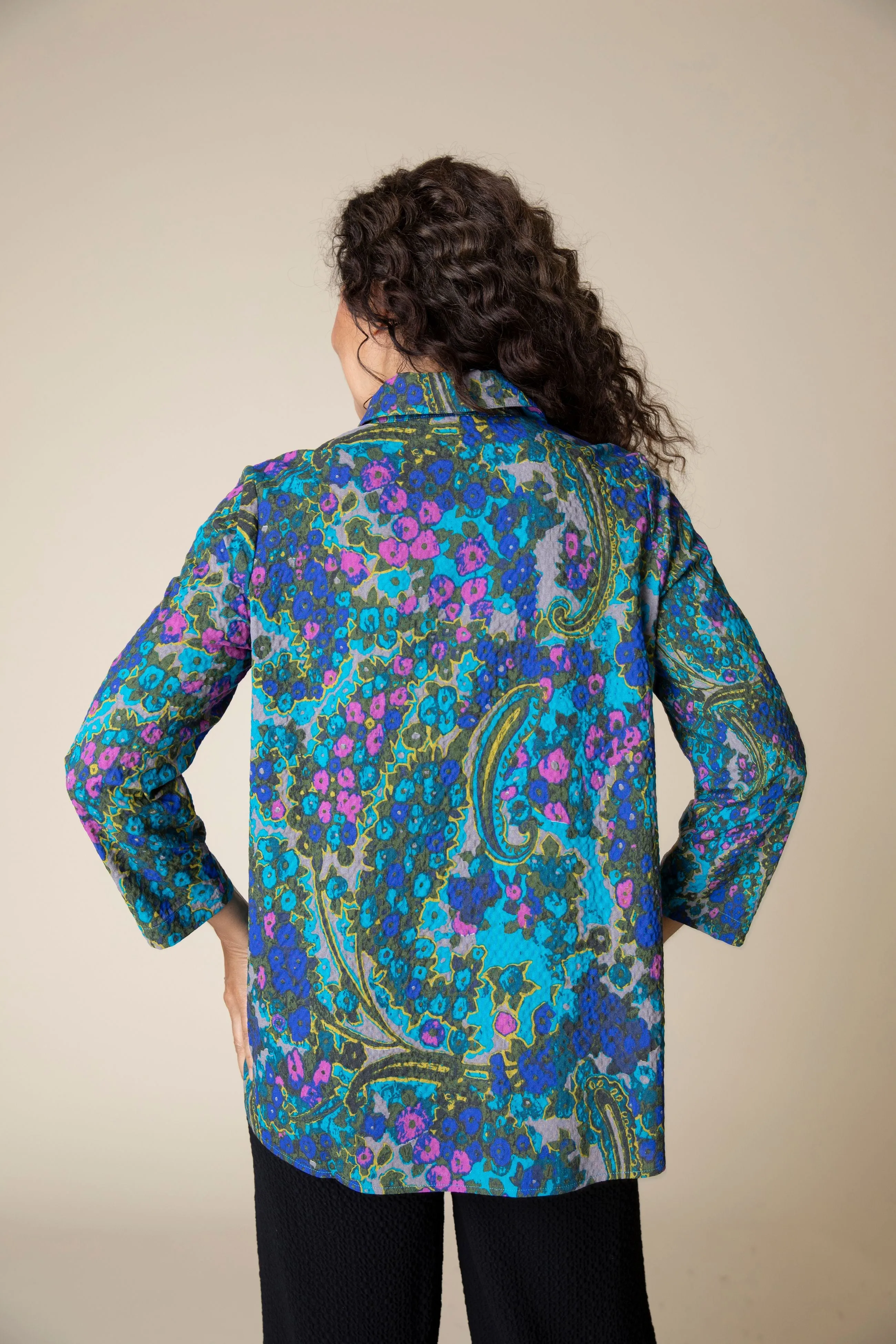 Blue Paisley Button Top