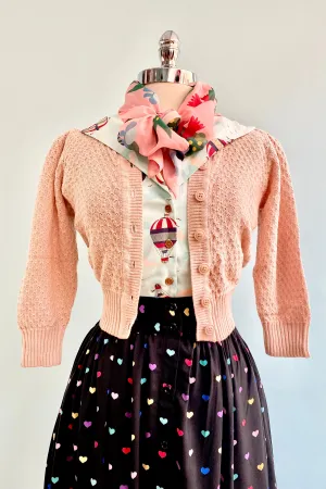 Blush Puff Sleeve Cropped Cardigan