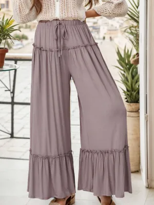 Breezy Ruffle Hem Wide Leg Trim Pants