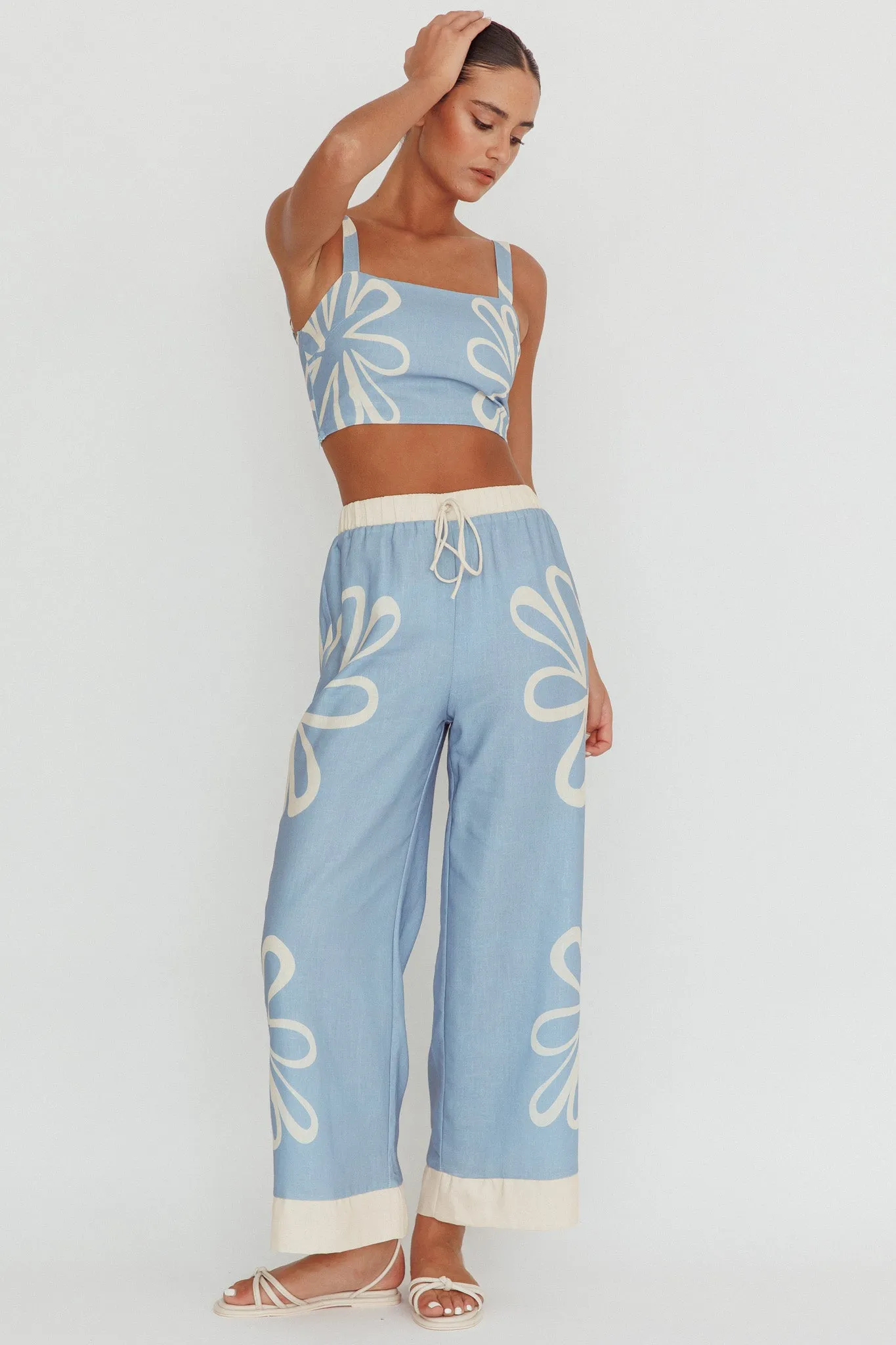 Briar Floral Wide Leg Pants Beige Blue