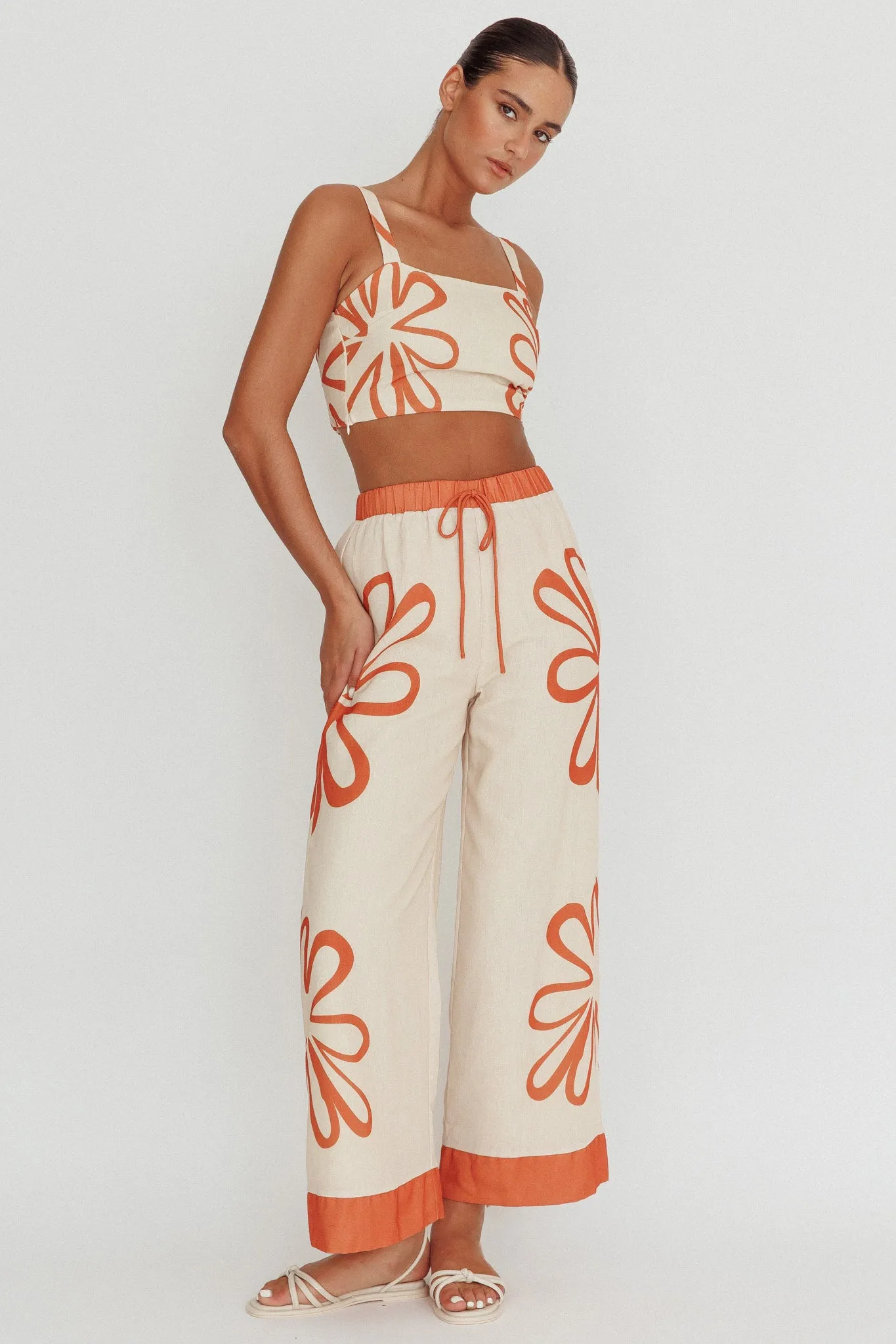 Briar Floral Wide Leg Pants Rust Beige