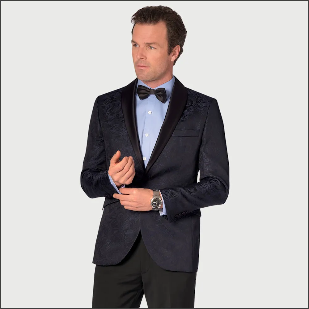 Brook Taverner Tailored Fit Tees Navy Jacquard Evening Jacket-