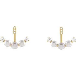 Cultured Akoya Pearl & 1/4 CTW Natural Diamond Earring Jackets