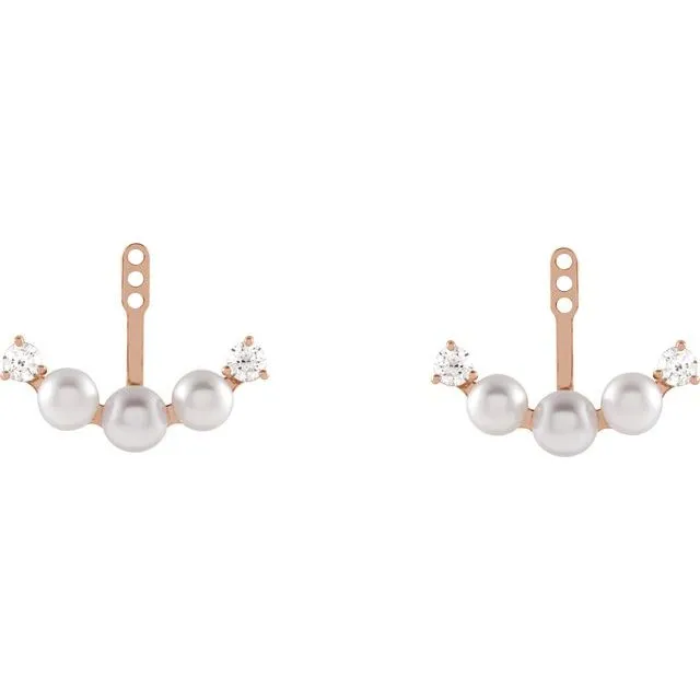 Cultured Akoya Pearl & 1/4 CTW Natural Diamond Earring Jackets