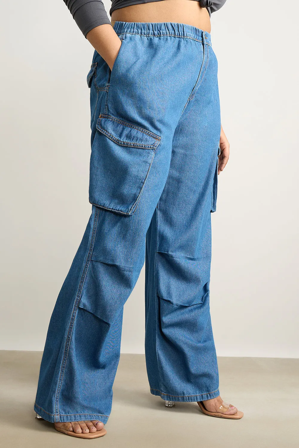 Denim Breezy Cargo Pleat Pants