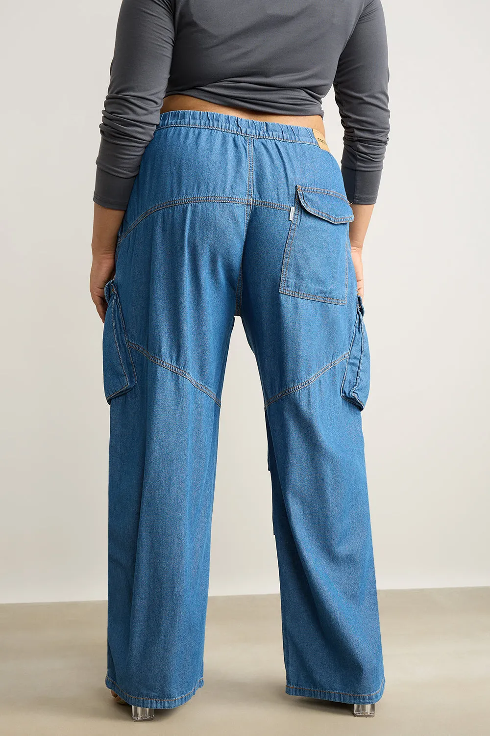 Denim Breezy Cargo Pleat Pants