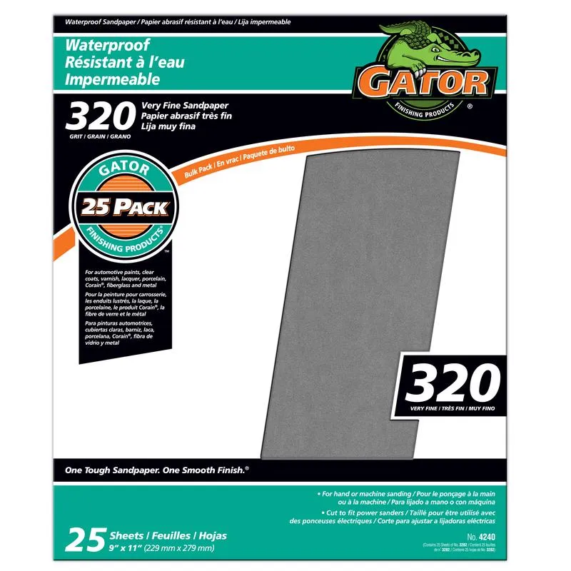 Gator 11 in. L X 9 in. W 320 Grit Silicon Carbide Waterproof Sandpaper 1 pk