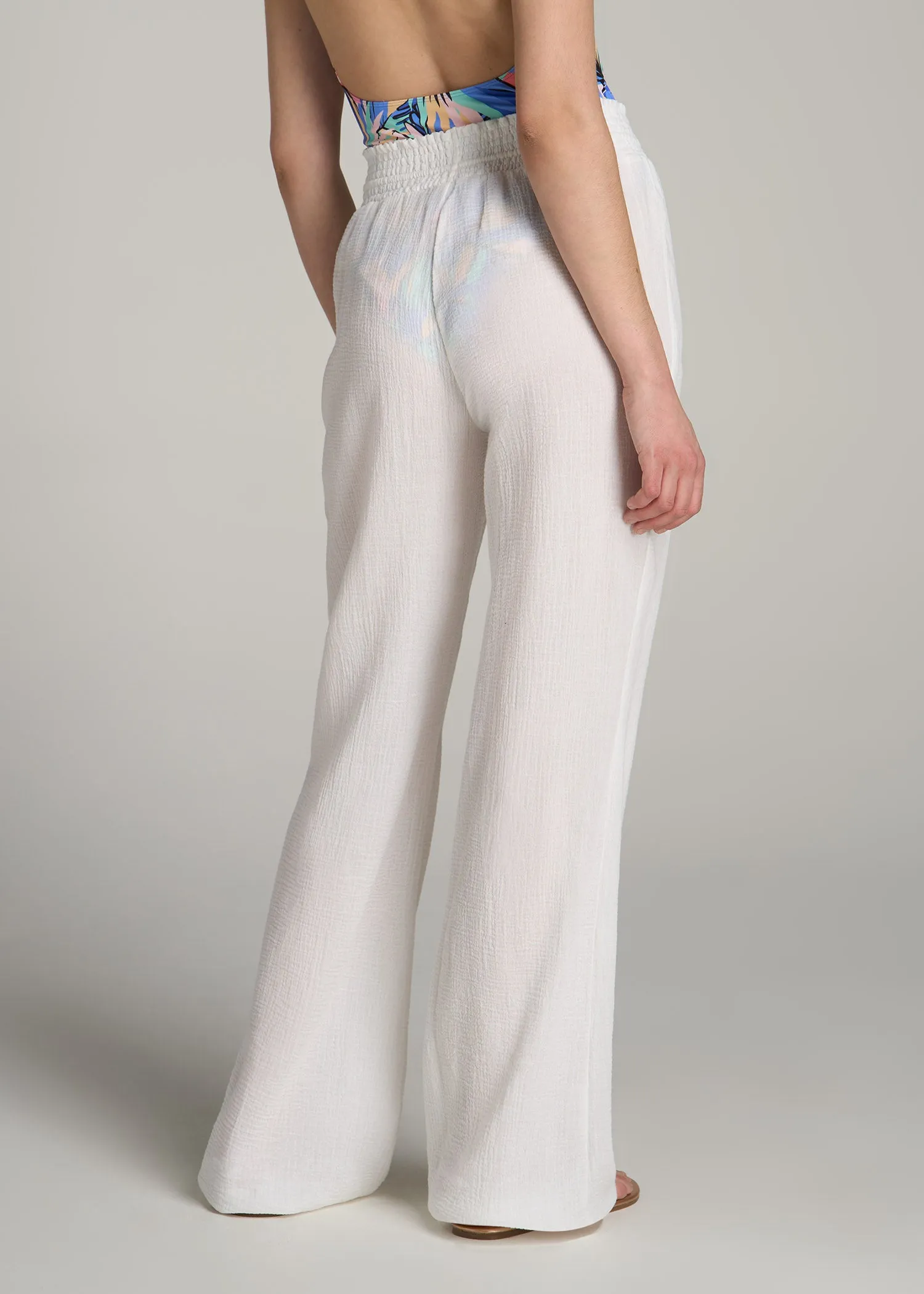 Gauze Cover Up Pants for Tall Women in Bright White