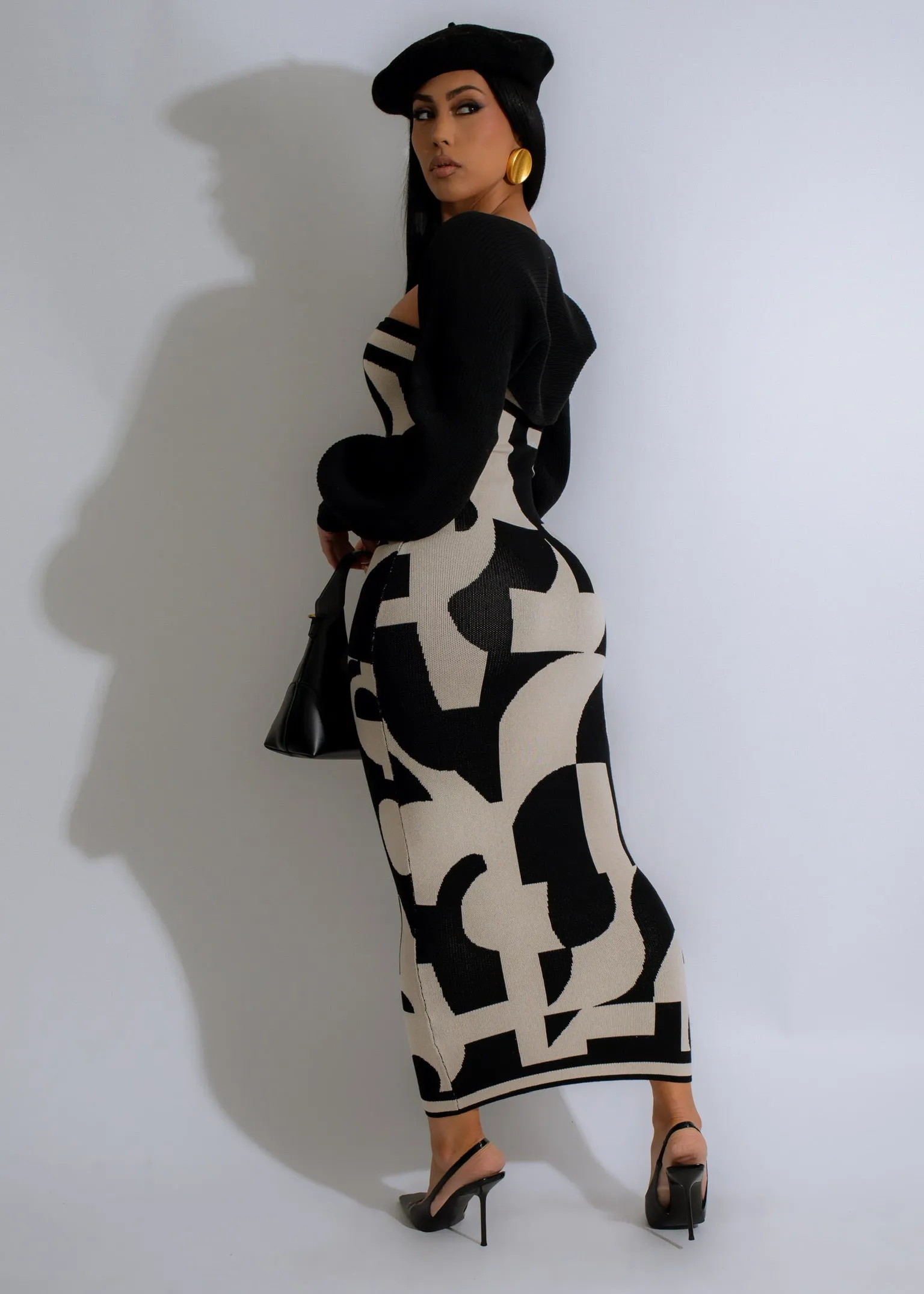 Graphic Rhythm Midi Dress Black