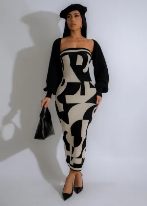 Graphic Rhythm Midi Dress Black