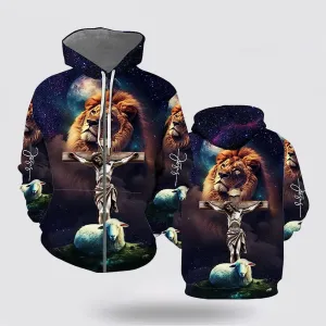 Jesus Lion Sheep Galaxy 3d Hoodies For Women Men - Christian Apparel Hoodies