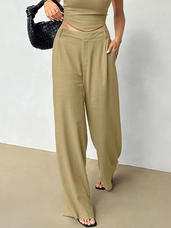 Linen Solid Color Camisole Top & Pants Set