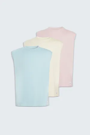 OVERSIZED SLEEVELESS T-SHIRT MULTIPACK - BLUE, PINK, STONE