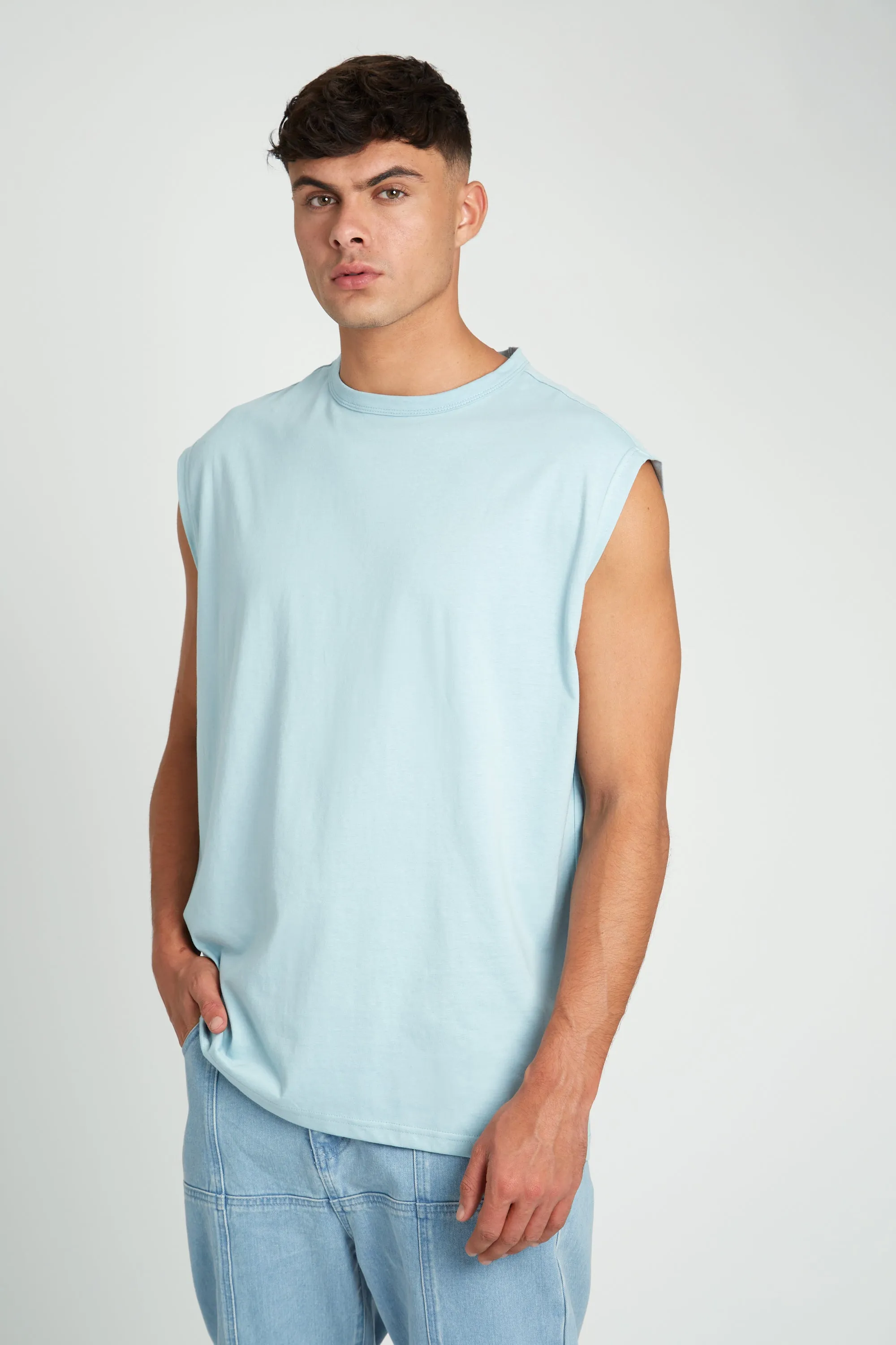 OVERSIZED SLEEVELESS T-SHIRT MULTIPACK - BLUE, PINK, STONE