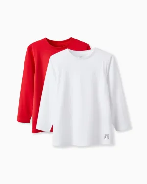 Pack of 2 Long Sleeve T-Shirts for Boys, Red/White