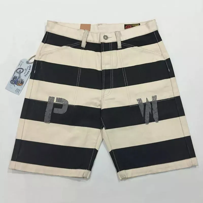 Prisoner Of War Print Shorts - Black White Stripes