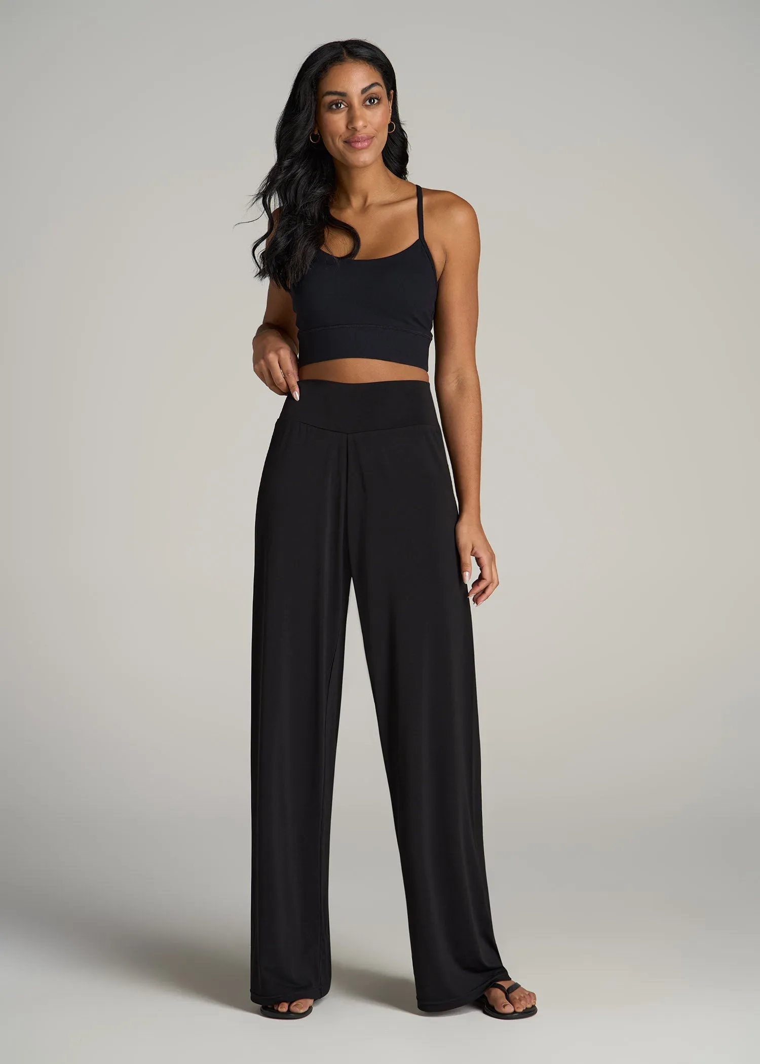 Pull On Breezy Wide Leg Pants for Tall Women in Black