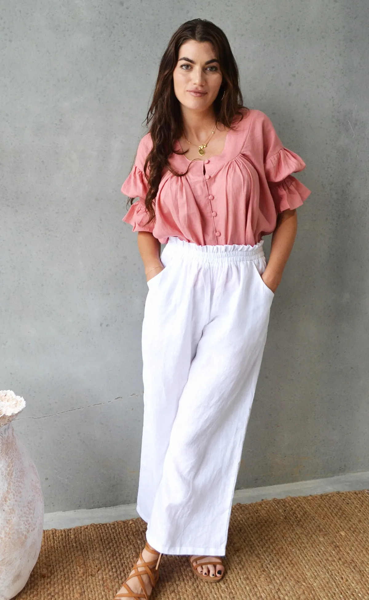 Pure White Linen Marrakesh Boho Pants