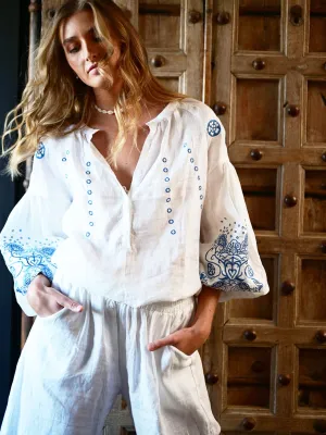 Pure White Linen Marrakesh Boho Pants