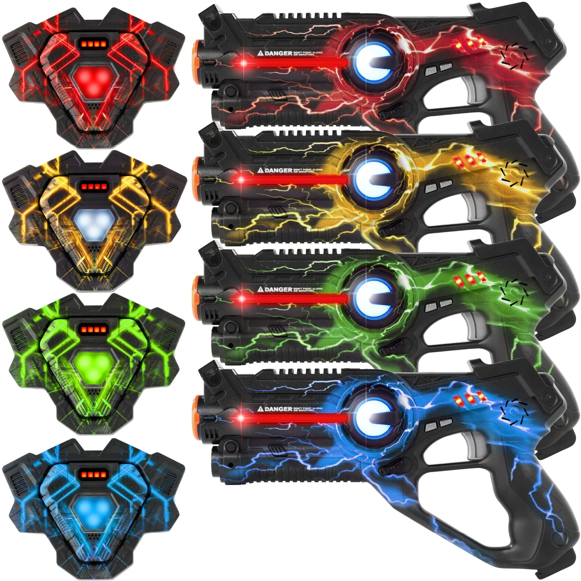 Set of 4 Infrared Laser Tag Blasters and Vests for Kids & Adults