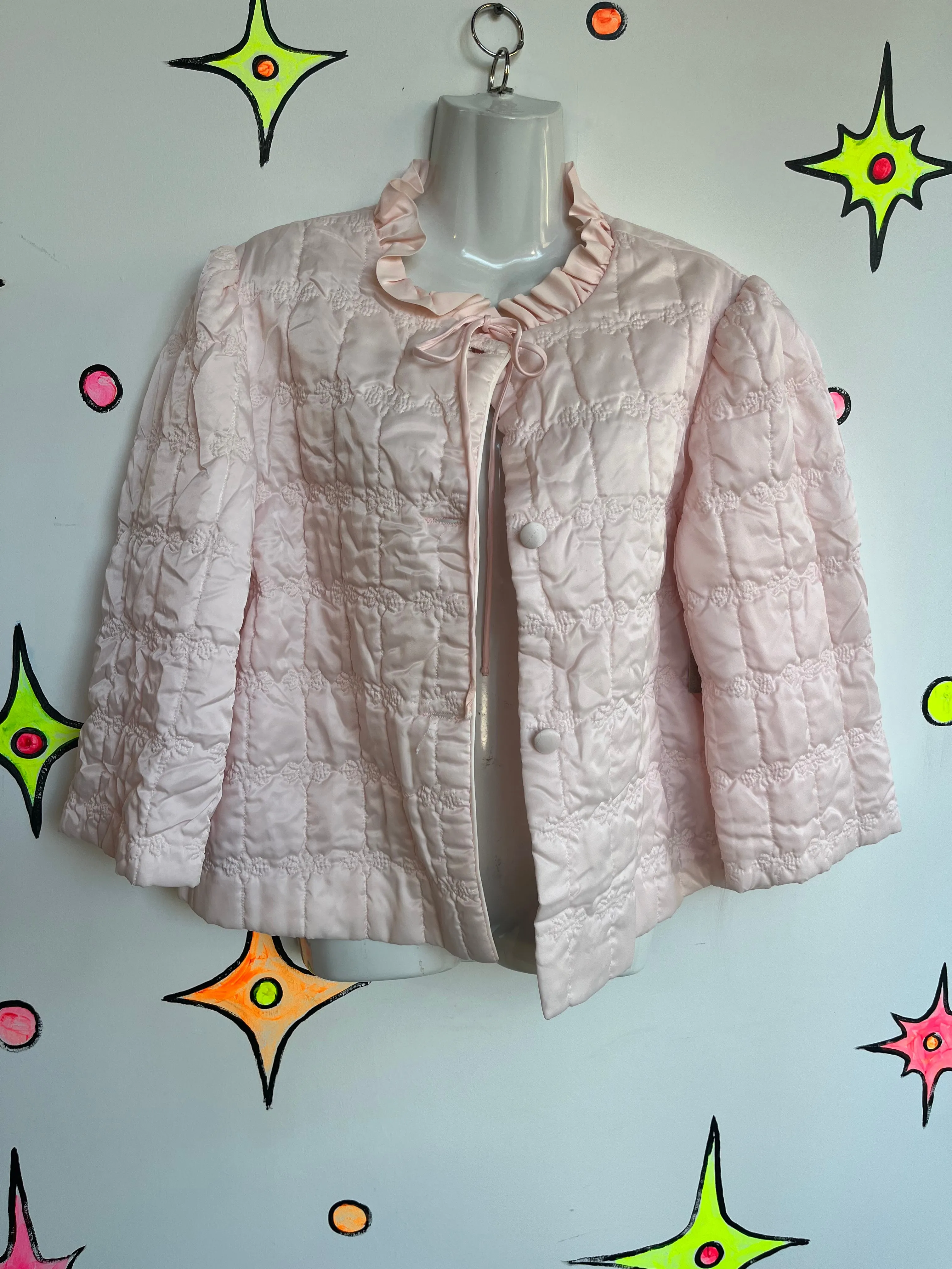 Vintage 50s 60s | Pink Quilted Babydoll Pegnoir Nighty Robe Bed Jacket | Size M