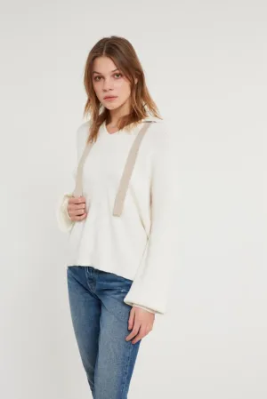 White   Warren - Relaxed Rib Hoodie Sweater in Ivory/Oak