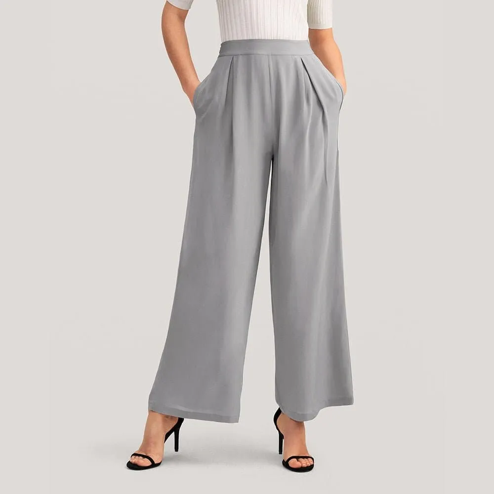 Women's 100% Silk Wide Leg Pants - Comfortable and Stylish