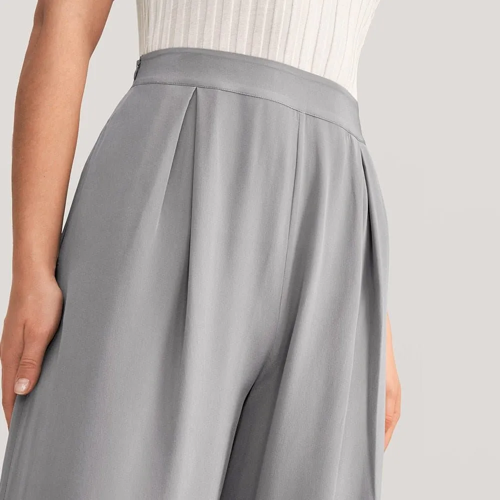 Women's 100% Silk Wide Leg Pants - Comfortable and Stylish