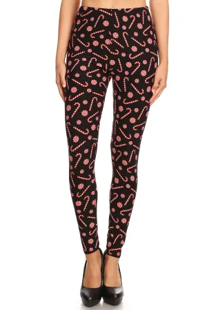 Women's 3X 5X Candy Cane Holiday Pattern Printed Leggings