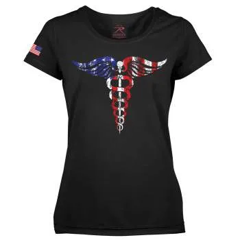 Women's Medical Symbol (Caduceus) Long Length T-Shirt - Black