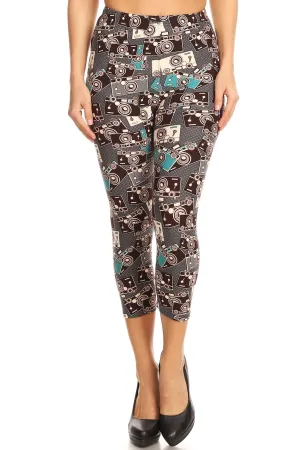 Women's Regular Camera Photography Printed Cropped Capri Leggings