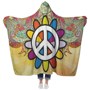 Yellow Peace Mandala Hooded Blanket